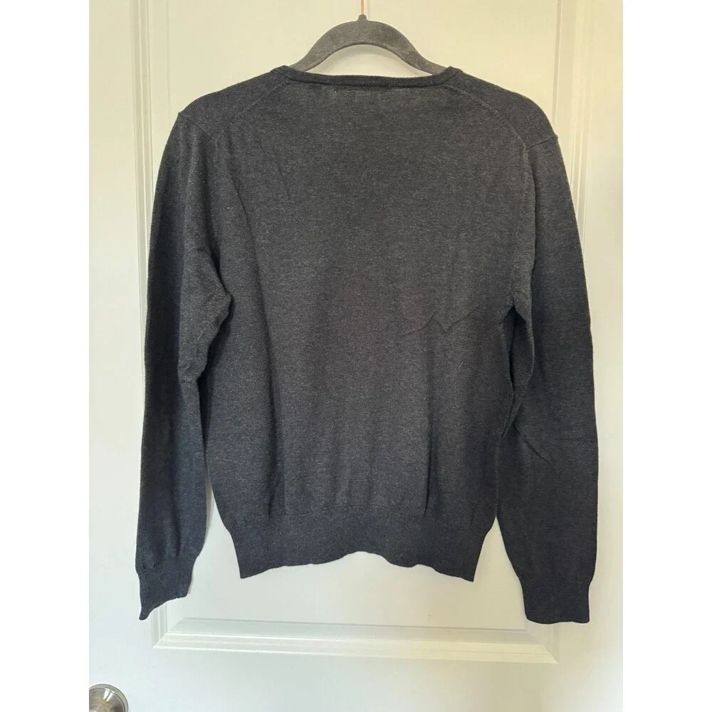 Uniqlo Cotton Cashmere Blend Mens Sweater Size S V-Neck Lightweight Charcoal